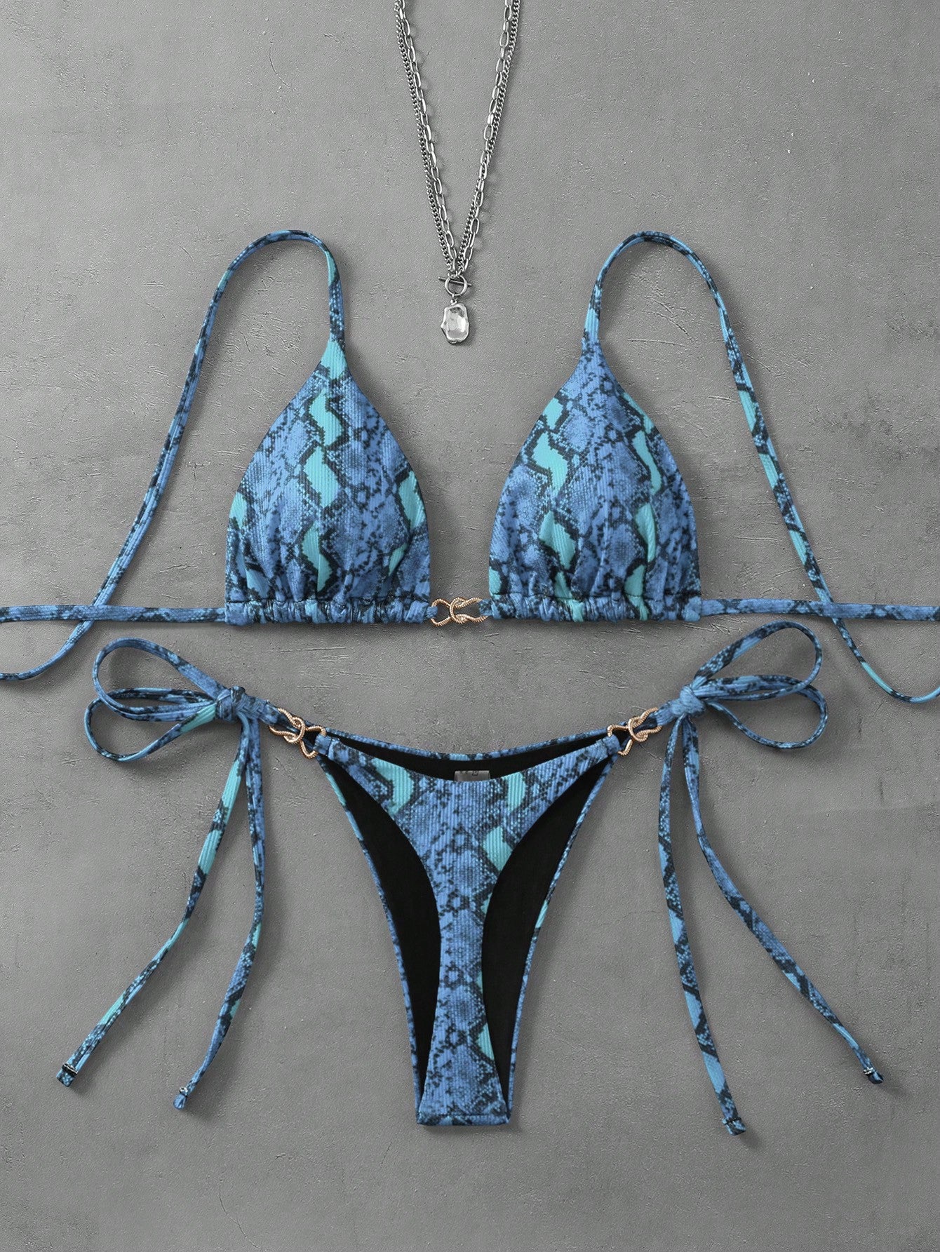 Floral Halter Triangle Bikini & Side-Tie Swimsuit