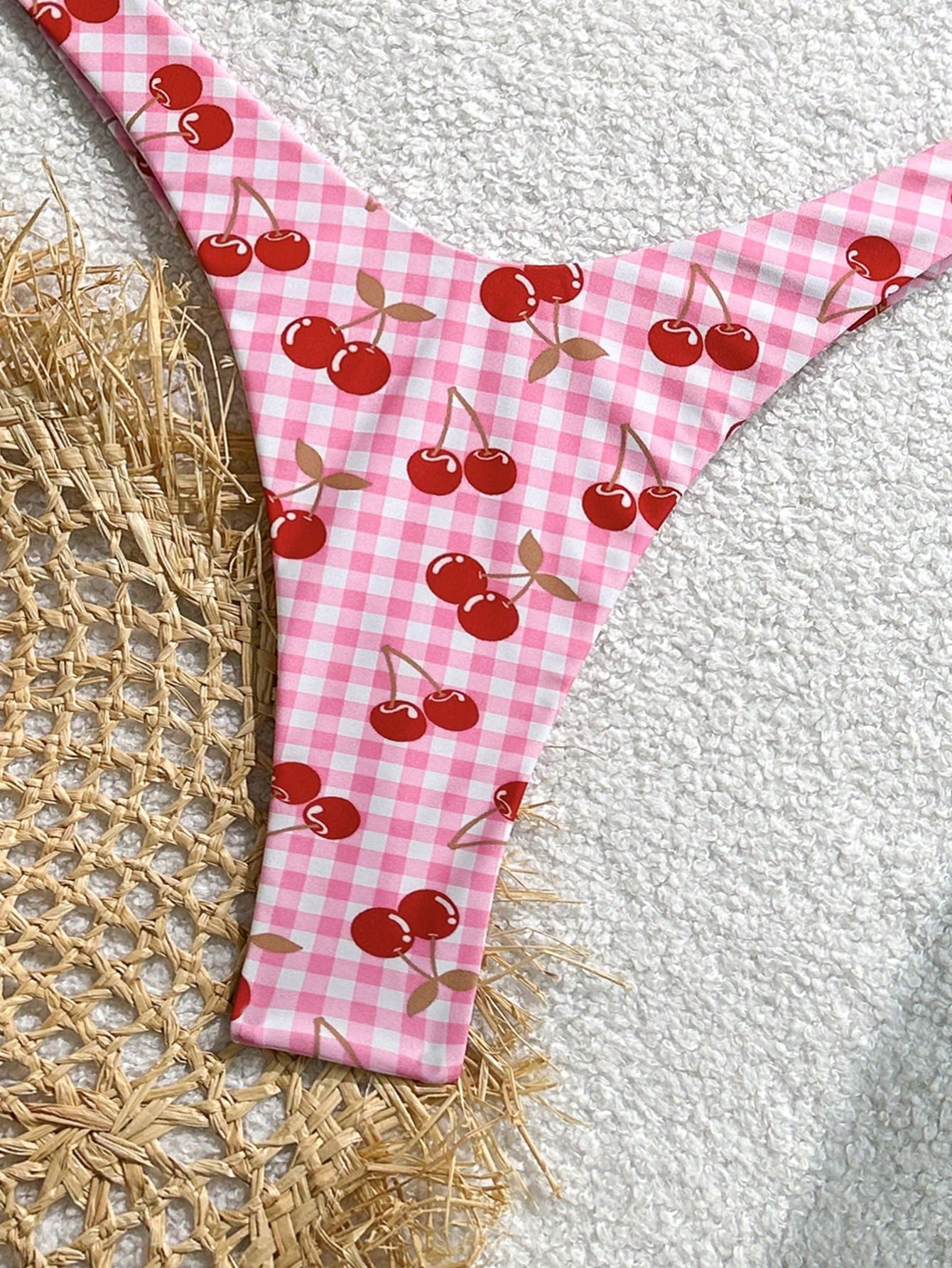 Cherry Gingham Print Triangle Bikini Swimsuit Set
