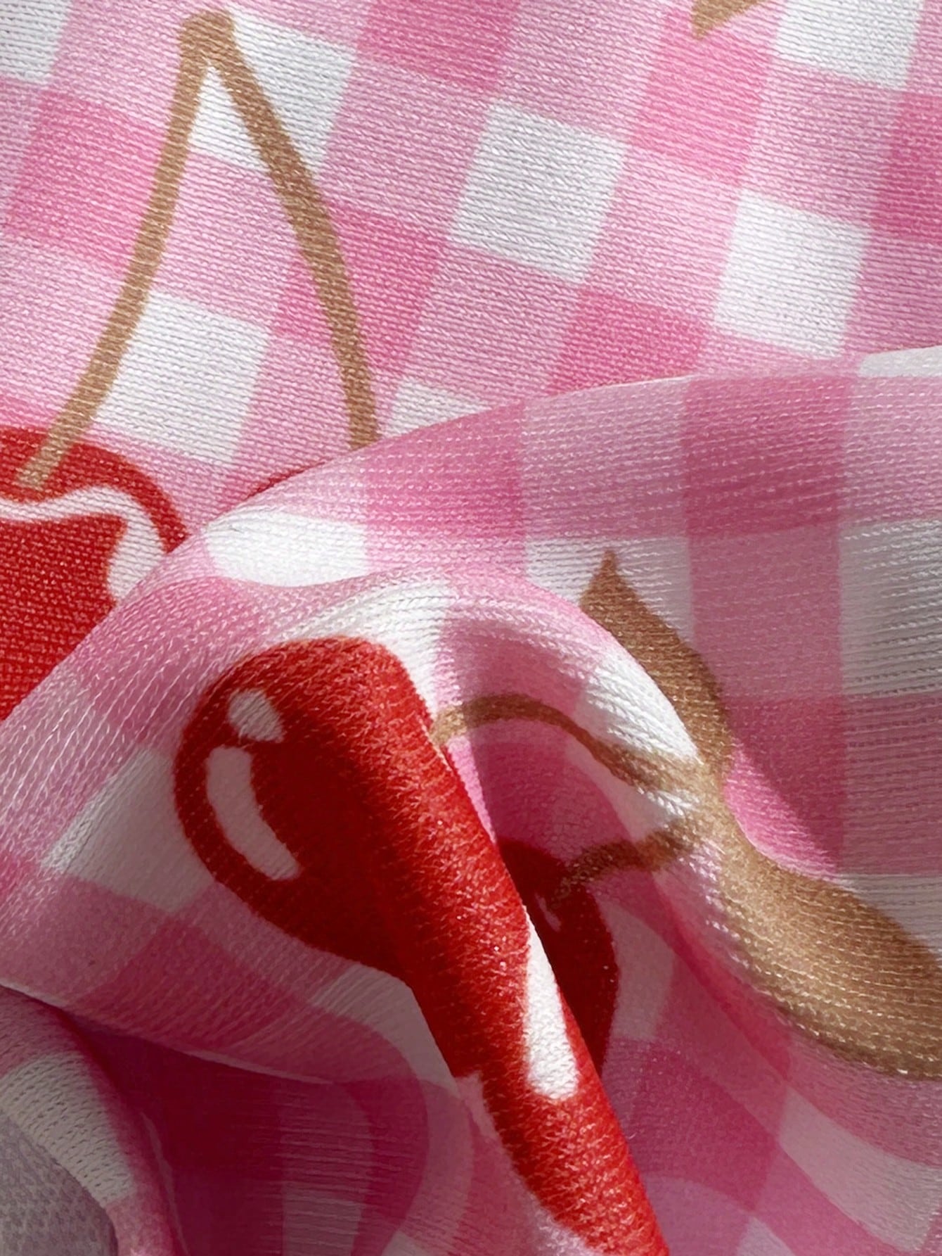 Cherry Gingham Print Triangle Bikini Swimsuit Set