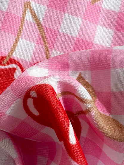 Cherry Gingham Print Triangle Bikini Swimsuit Set