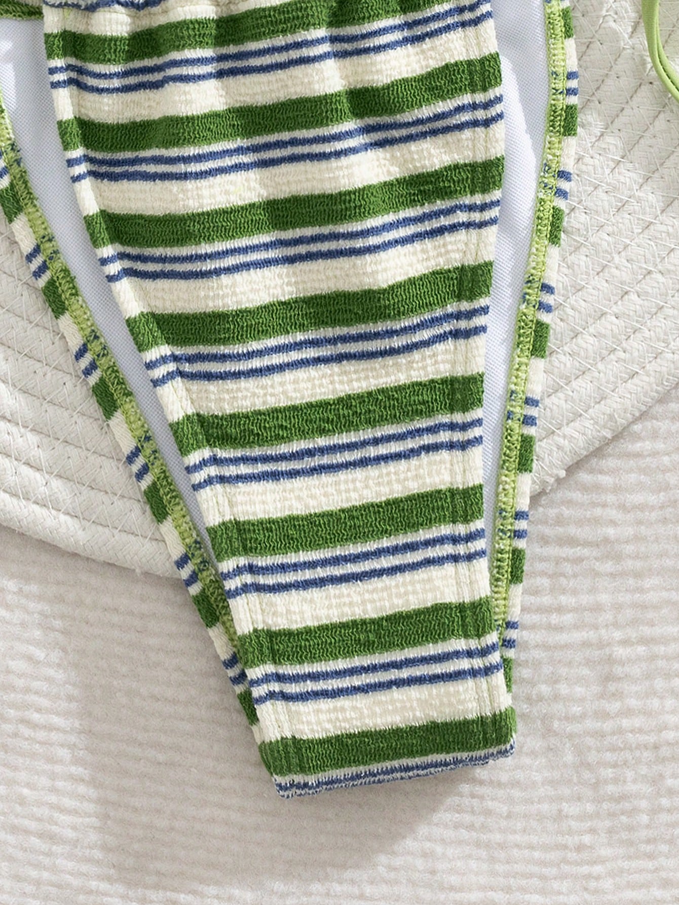 Striped Terry Cloth Criss-Cross Back Bikini Set