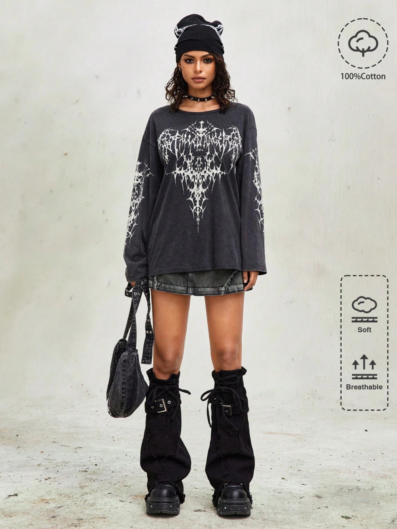 Vintage Punk Wing Acid Wash Distressed Tee