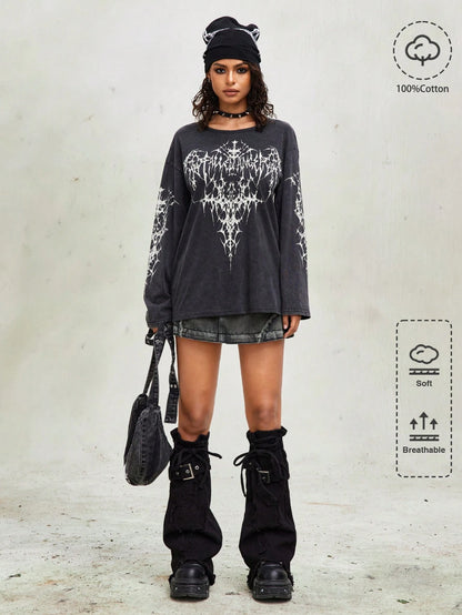 Vintage Punk Wing Acid Wash Distressed Tee