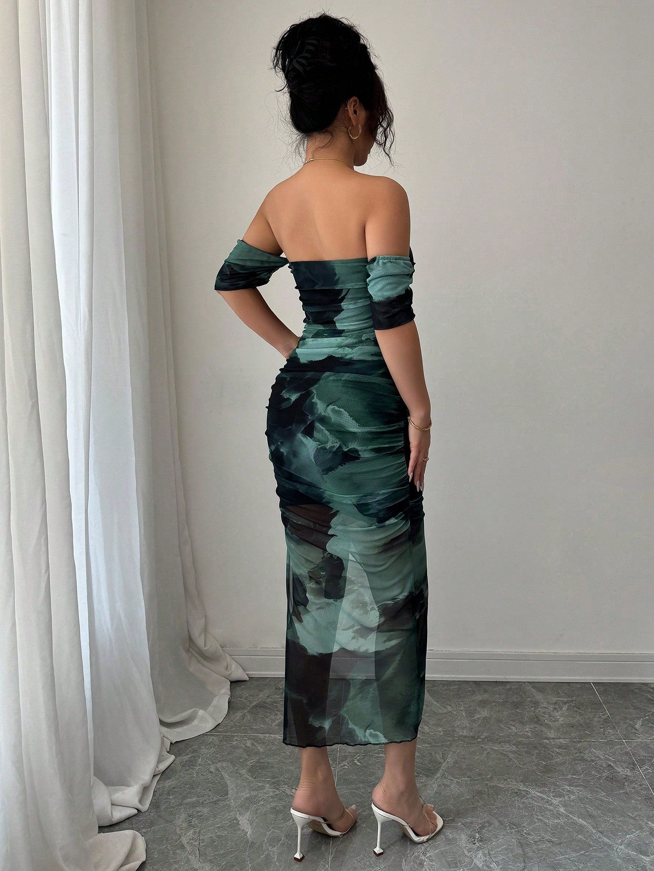 Army Green Tie-Dye Off-Shoulder Bodycon Dress