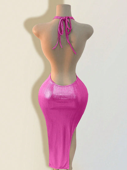 Hot Pink Halter Cami Maxi Dress