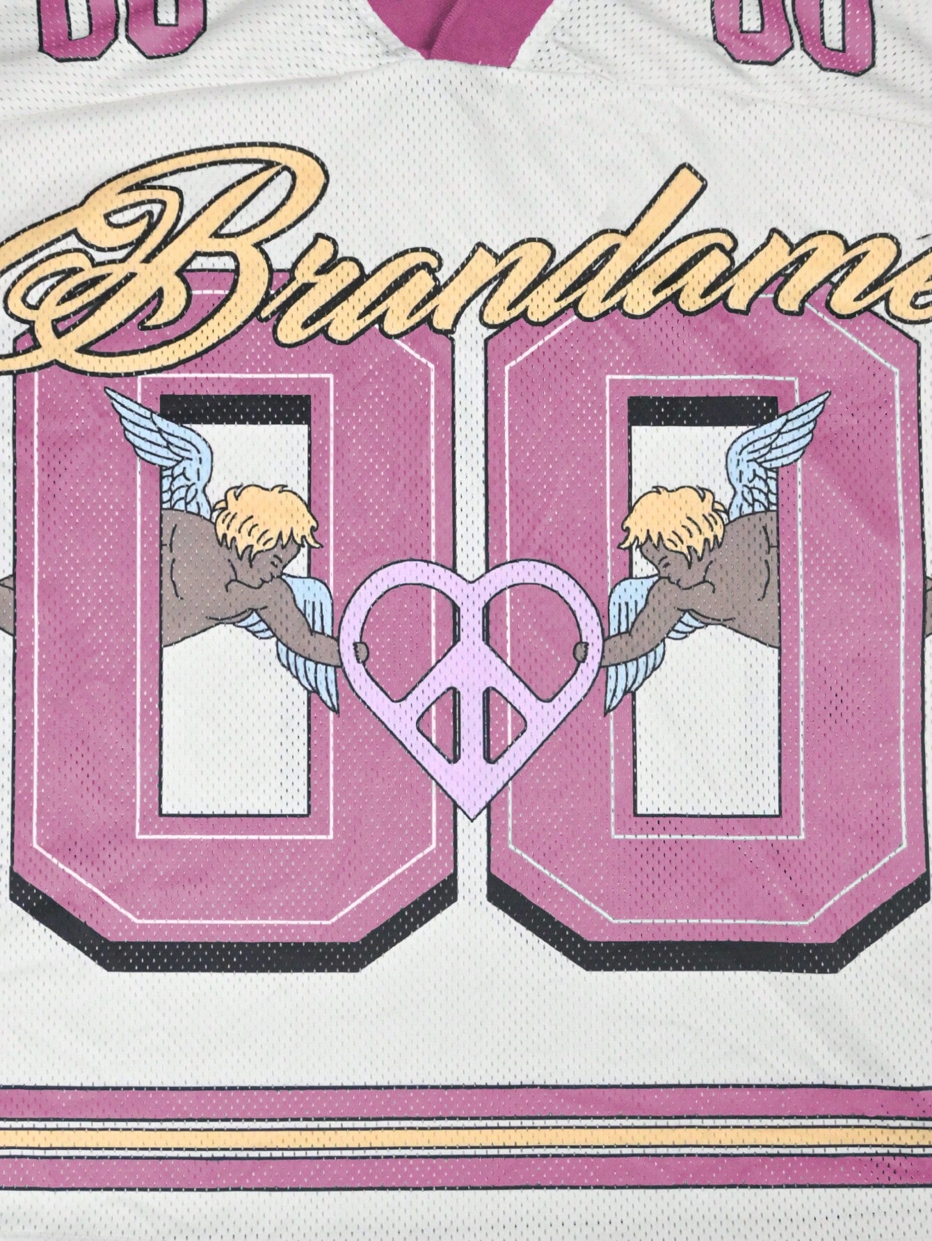 Pink Letter & Angel Print 2000s Style V-Neck Soccer Jersey