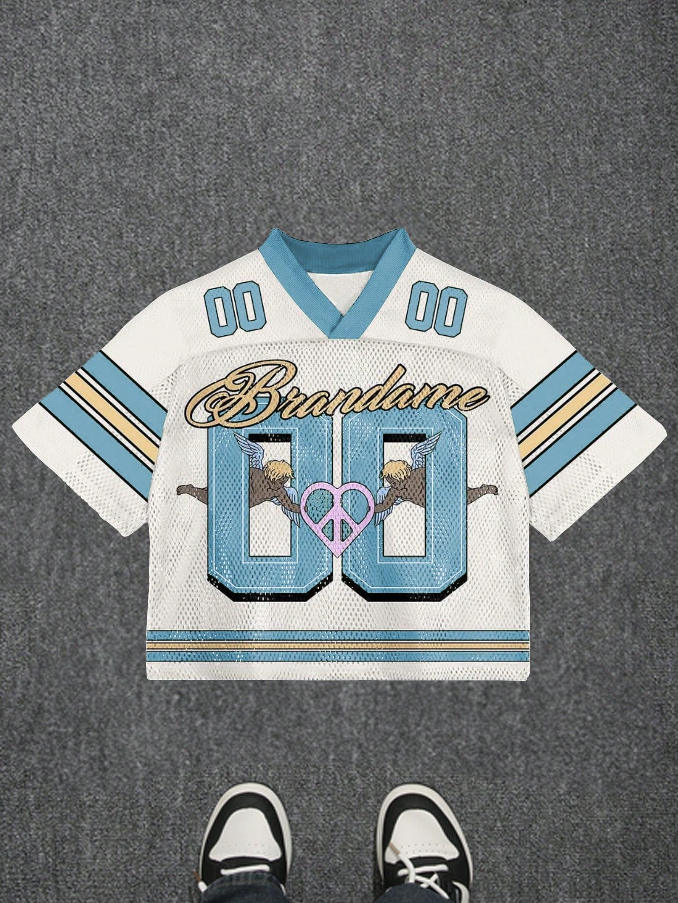 Baby Blue Letter & Angel Print V-Neck Jersey