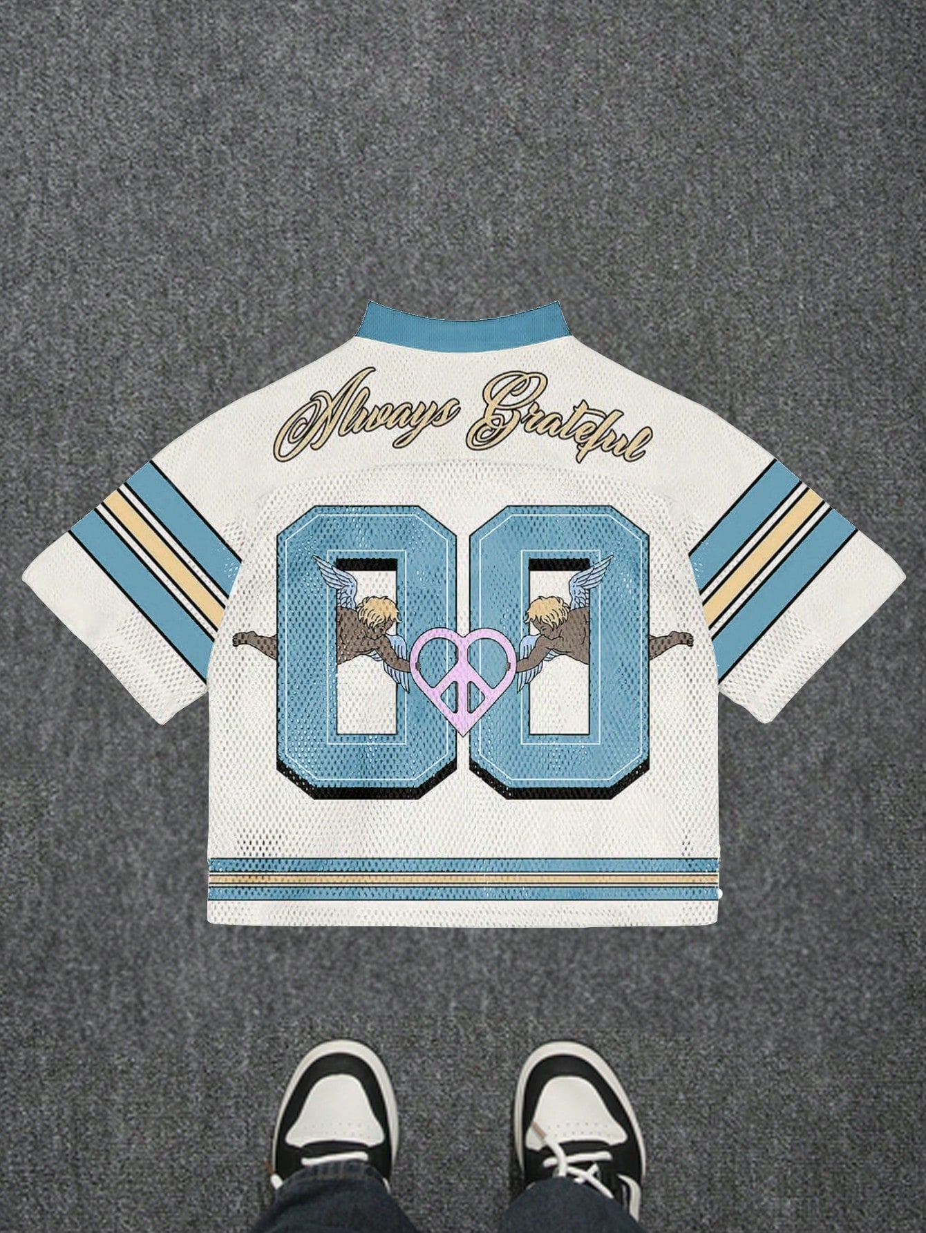 Baby Blue Letter & Angel Print V-Neck Jersey