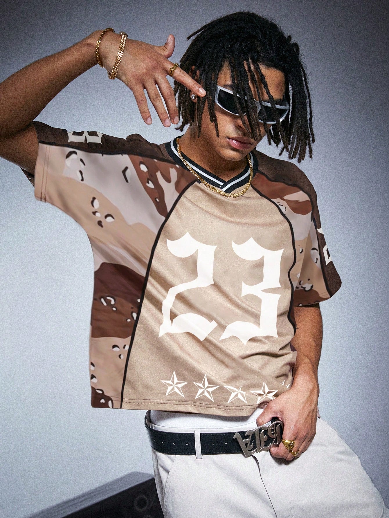 Streetrush Men's Oversized Y2K Camo Print Jersey