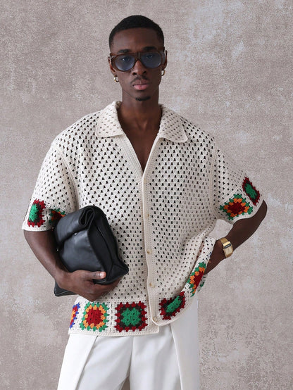 Luxury Crochet Granny Square Resort Shirt