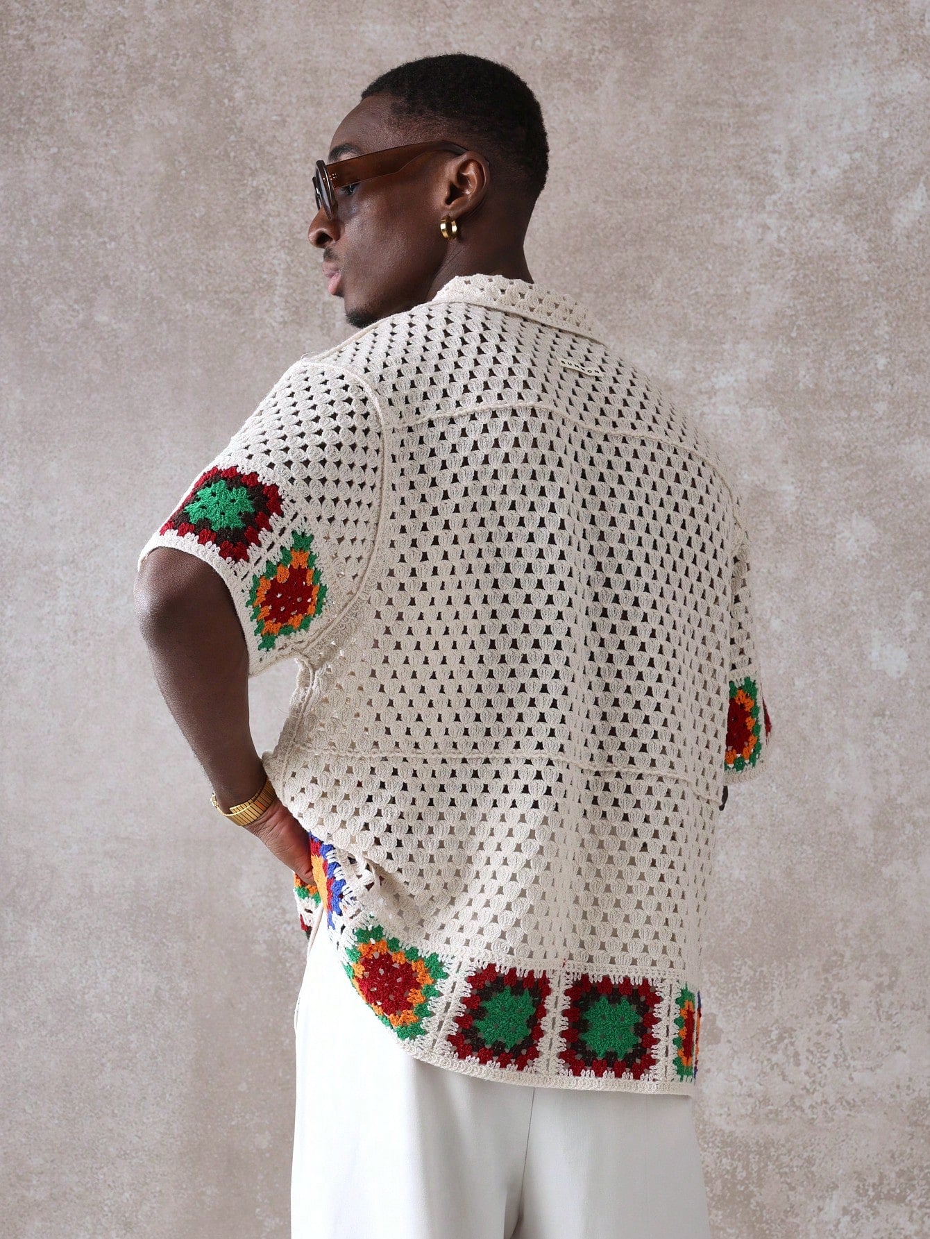 Luxury Crochet Granny Square Resort Shirt