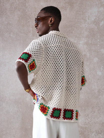 Luxury Crochet Granny Square Resort Shirt