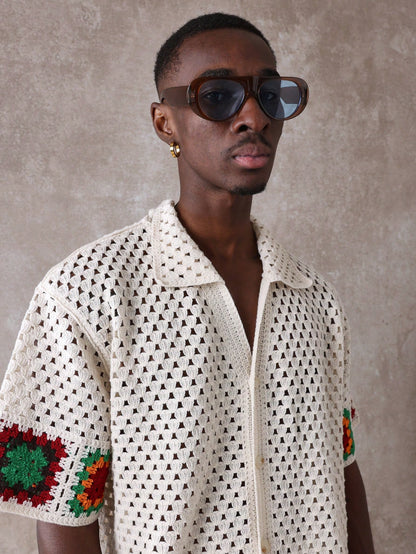 Luxury Crochet Granny Square Resort Shirt