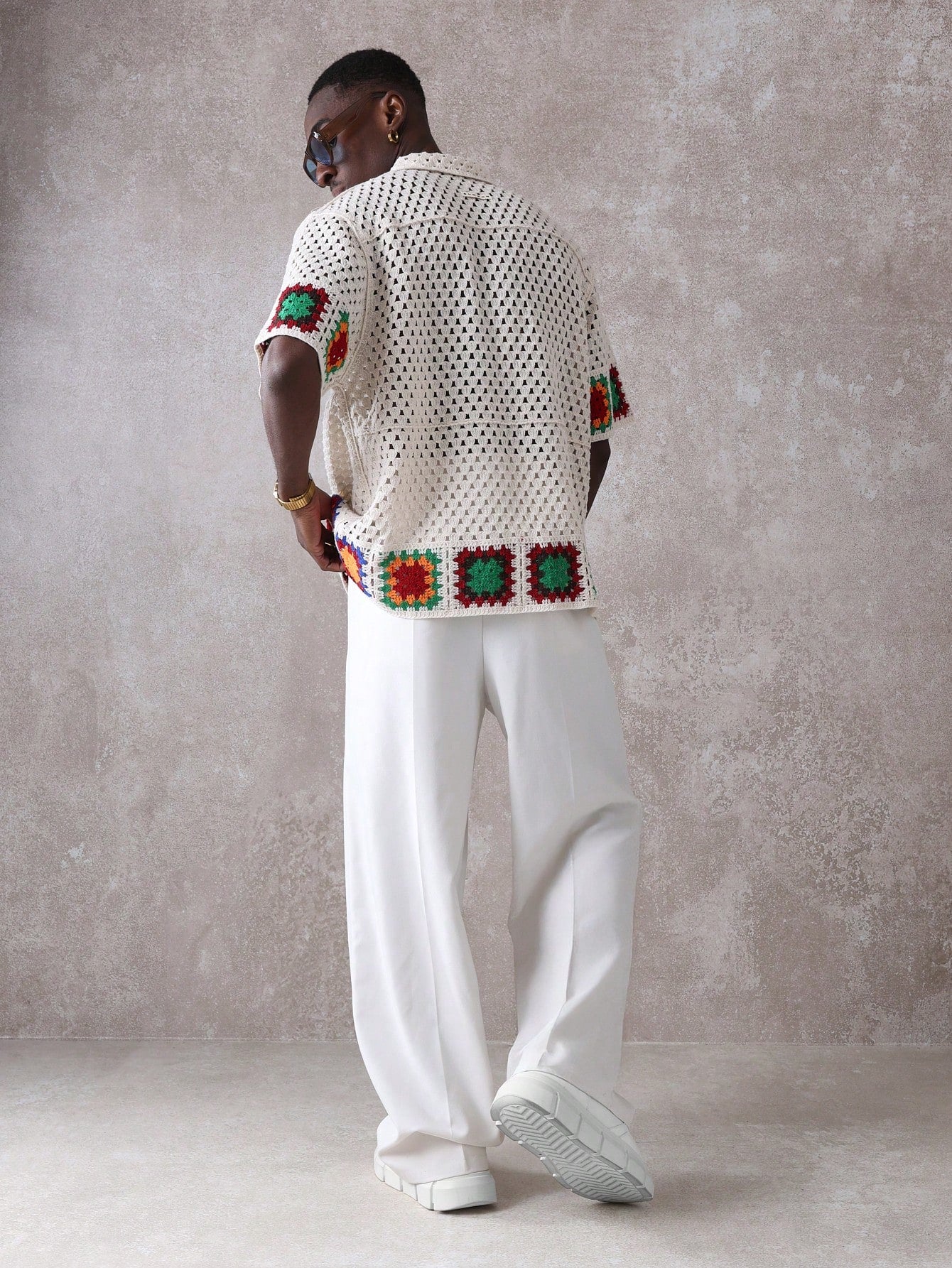 Luxury Crochet Granny Square Resort Shirt