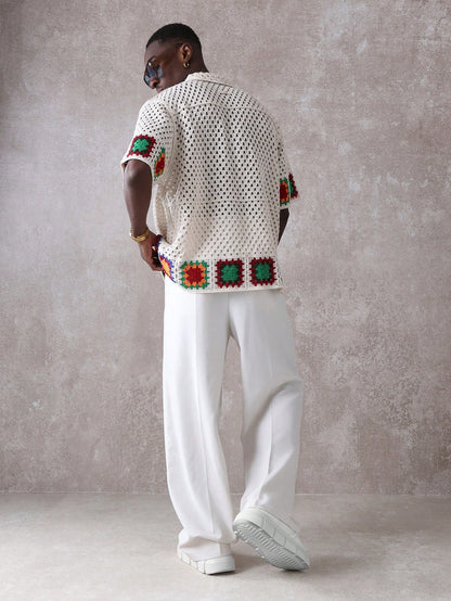 Luxury Crochet Granny Square Resort Shirt