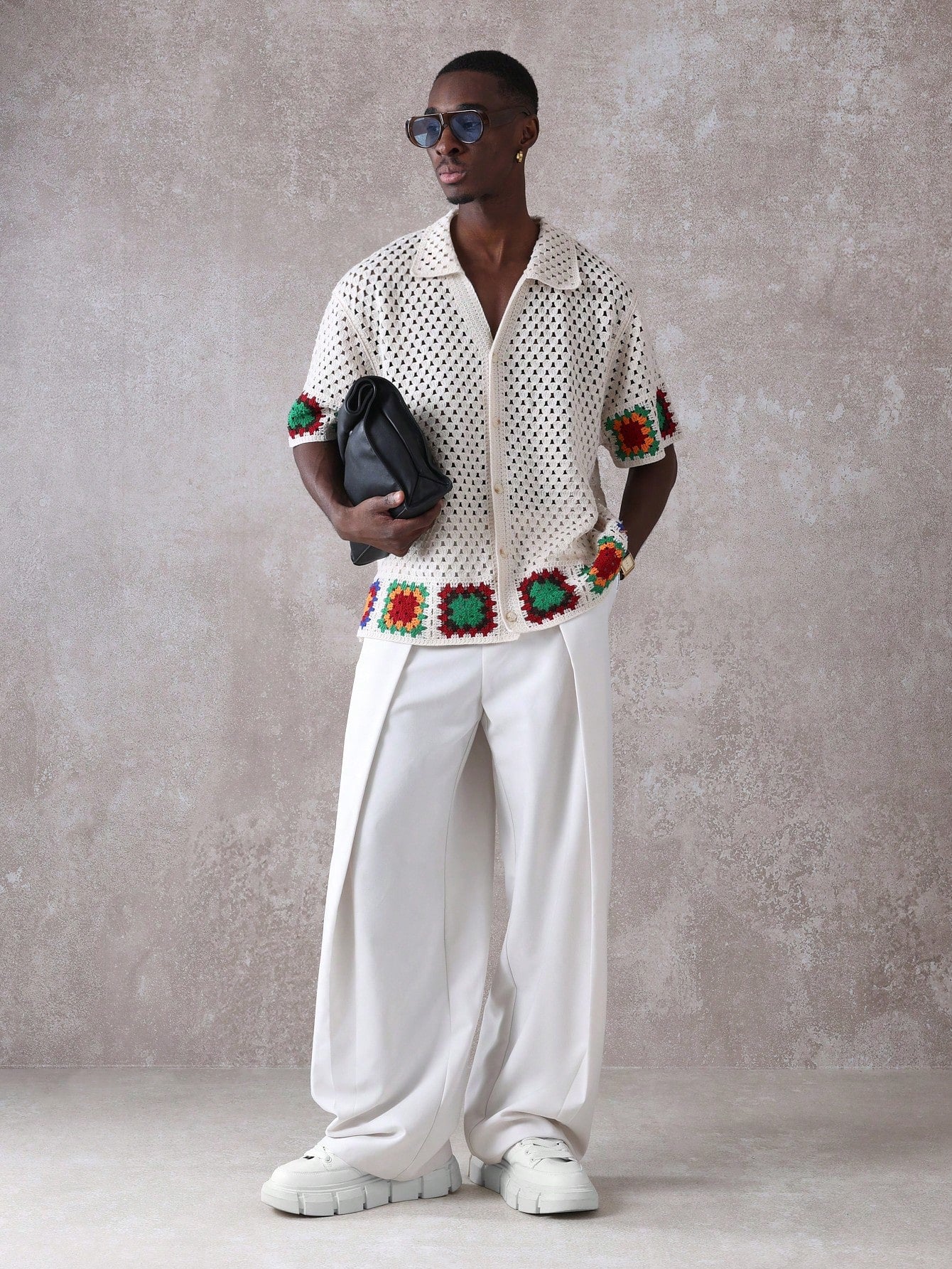 Luxury Crochet Granny Square Resort Shirt