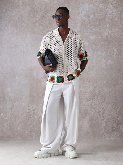 Luxury Crochet Granny Square Resort Shirt