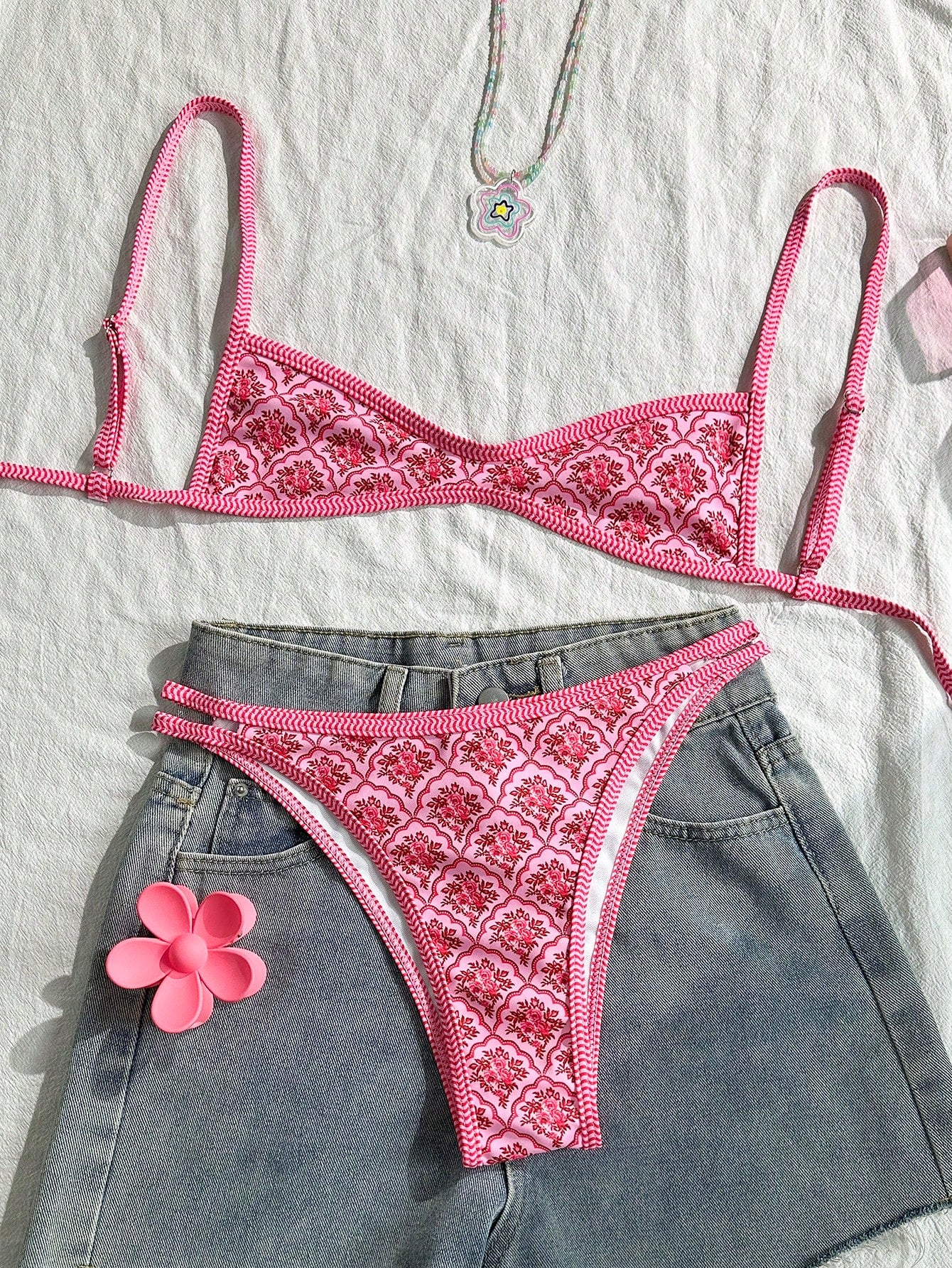 Floral Spaghetti Strap Two-Piece Sexy Bikini Set