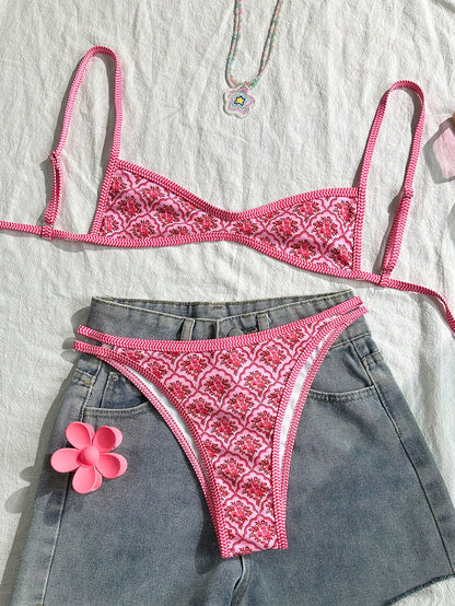 Floral Spaghetti Strap Two-Piece Sexy Bikini Set