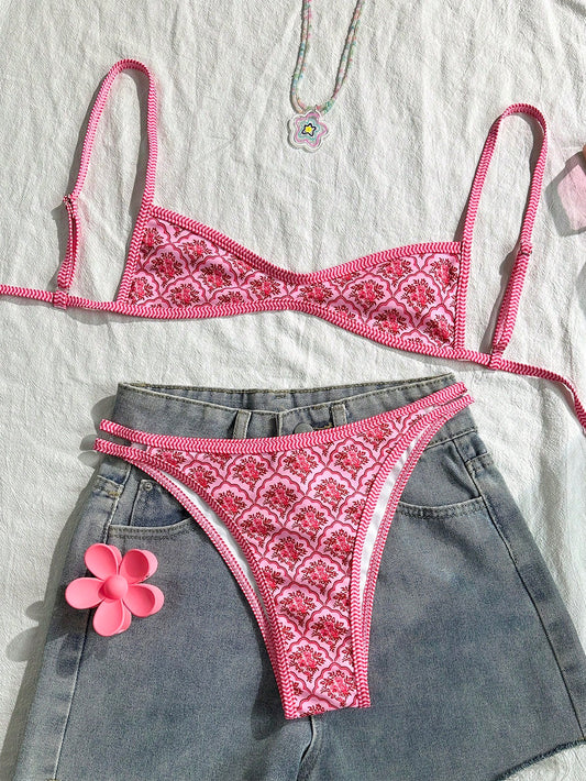 Floral Spaghetti Strap Two-Piece Sexy Bikini Set
