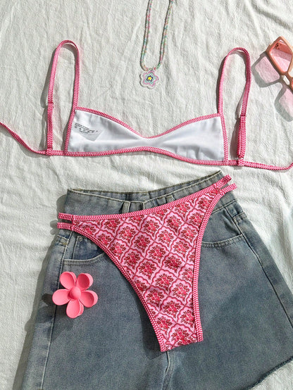 Floral Spaghetti Strap Two-Piece Sexy Bikini Set