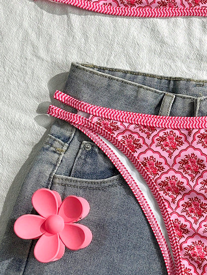 Floral Spaghetti Strap Two-Piece Sexy Bikini Set
