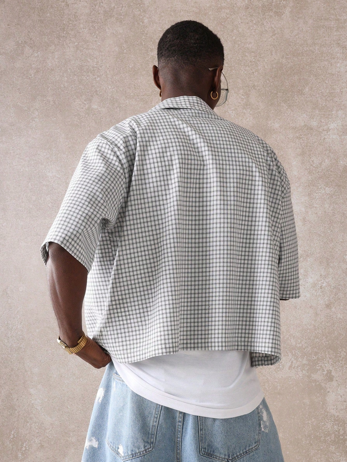 Santorini Greek Island Printed Check Resort Shirt