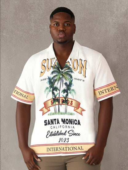 Retro Santa Monica Palm Tree Short Sleeve Polo