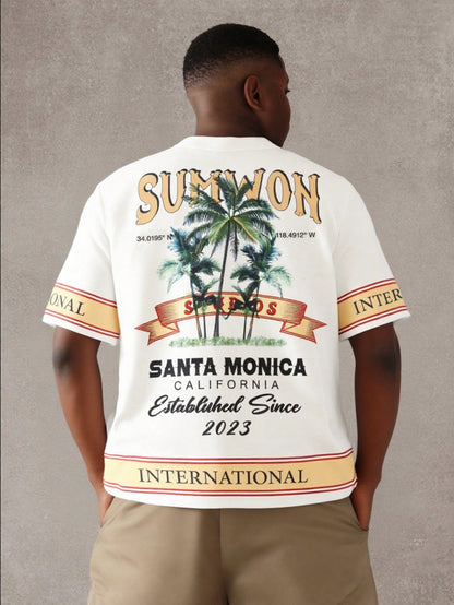 Retro Santa Monica Palm Tree Short Sleeve Polo