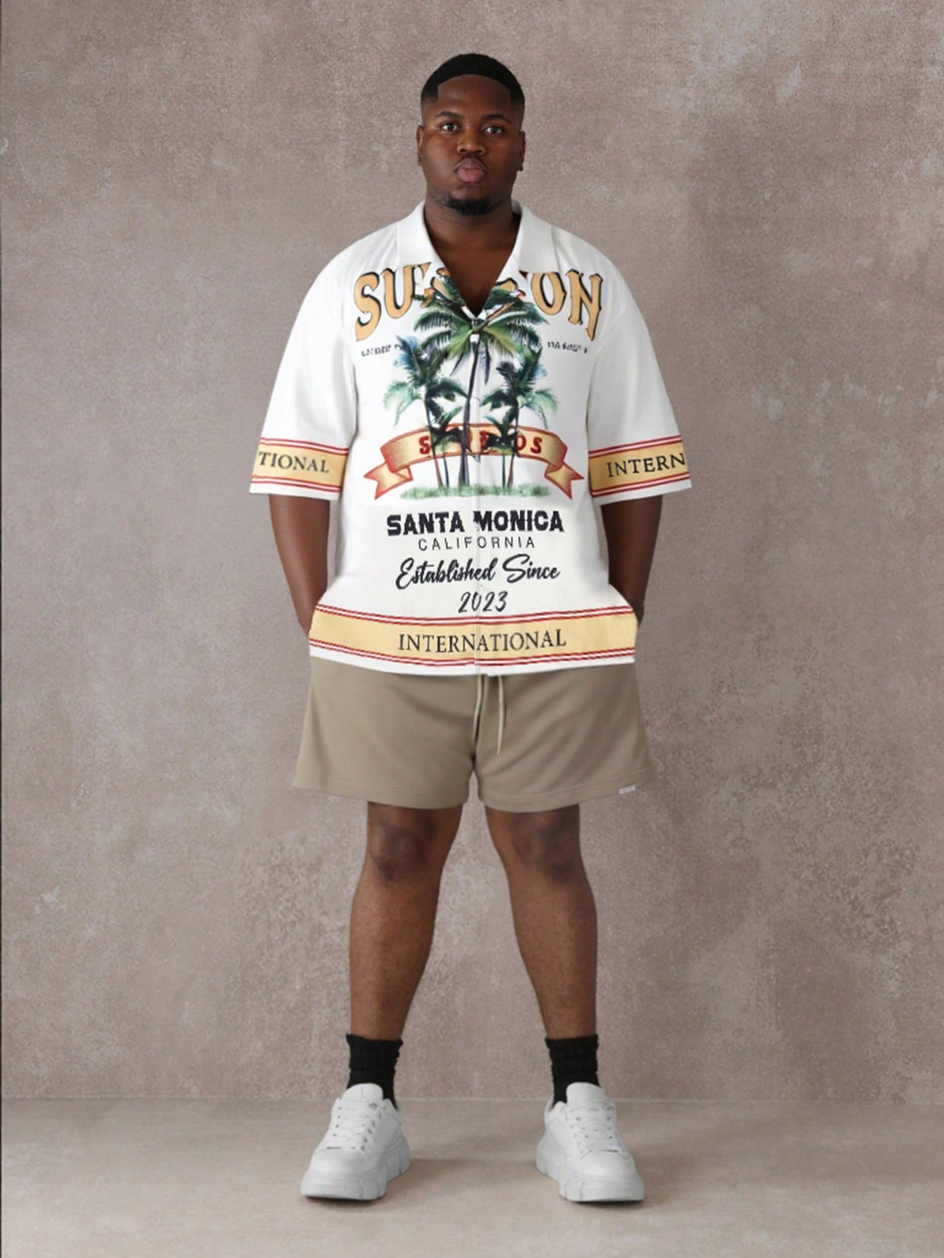 Retro Santa Monica Palm Tree Short Sleeve Polo