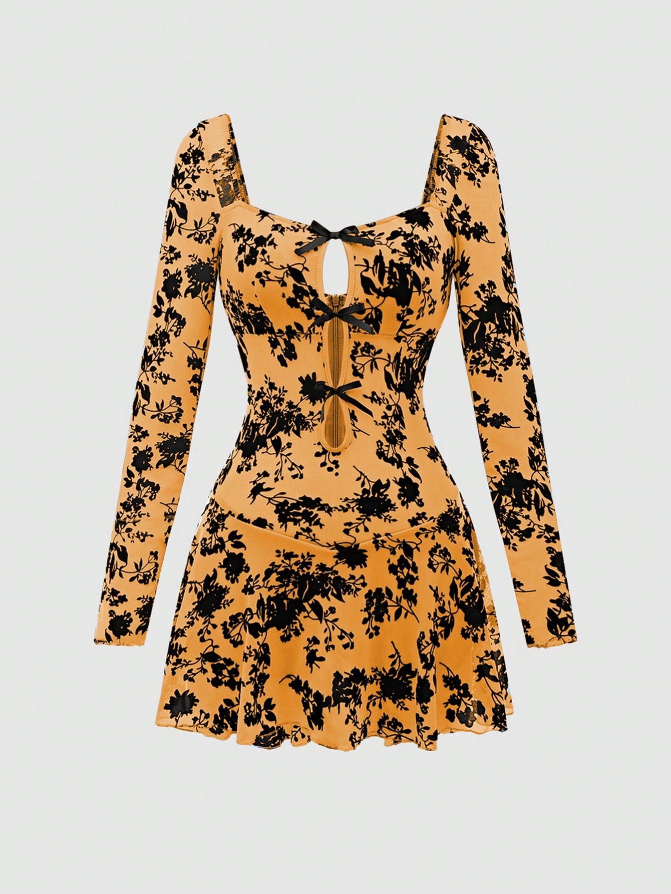 Sexy Black Flocked Mesh Mini Dress