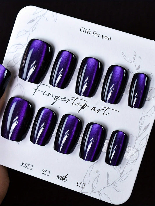 Glossy Cat Eye Square Full Coverage Press-On Nails