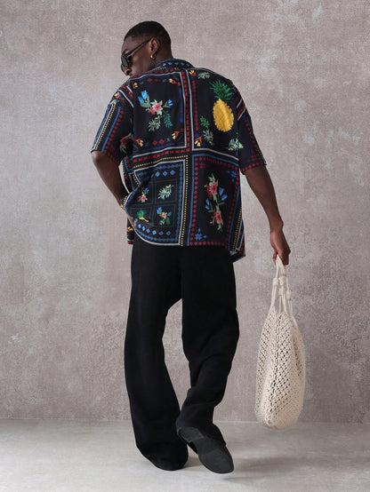 Summer Floral Pineapple Print Resort Shirt