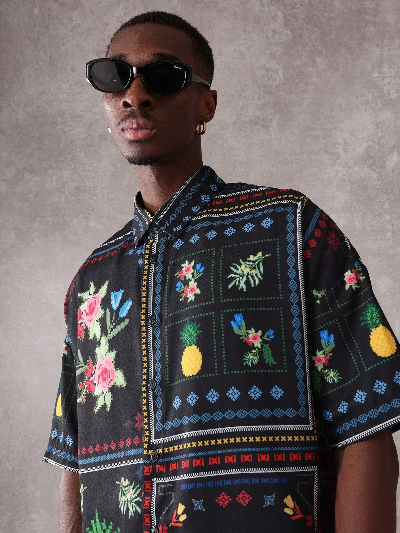 Summer Floral Pineapple Print Resort Shirt