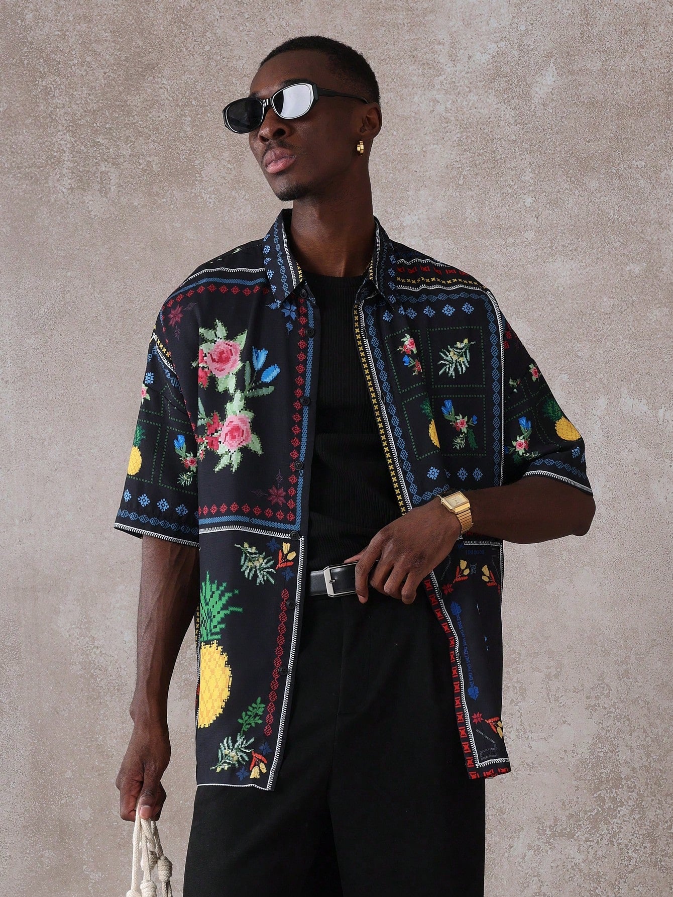 Summer Floral Pineapple Print Resort Shirt
