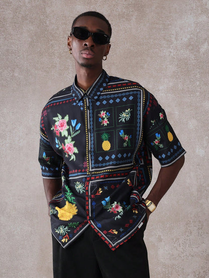 Summer Floral Pineapple Print Resort Shirt