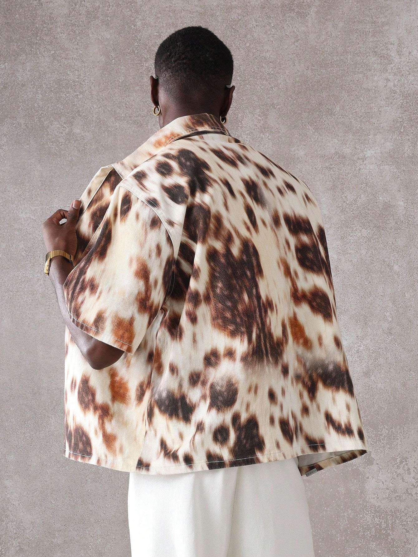 Oversized Boxy Animal Print Denim Short Sleeve Shirt