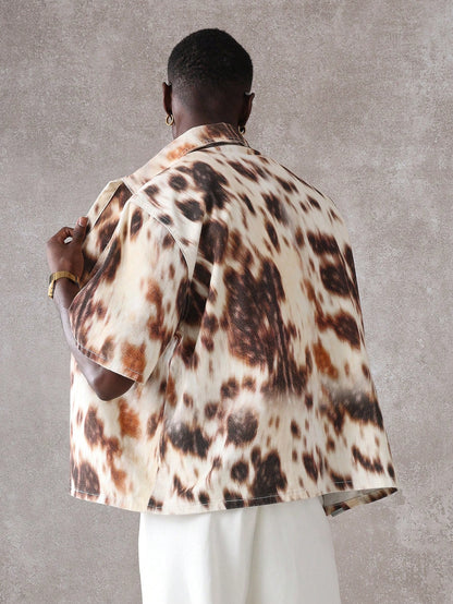 Oversized Boxy Animal Print Denim Short Sleeve Shirt