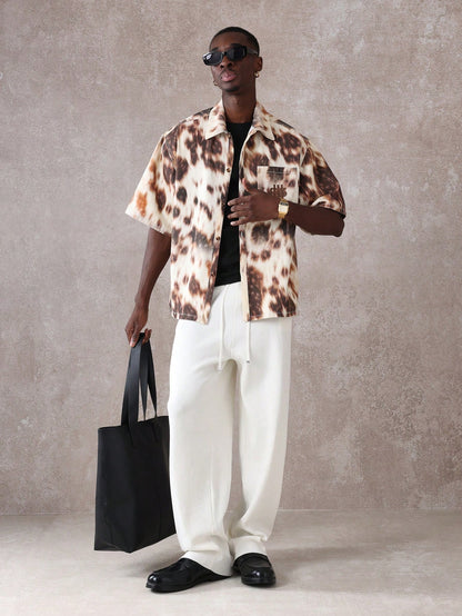 Oversized Boxy Animal Print Denim Short Sleeve Shirt