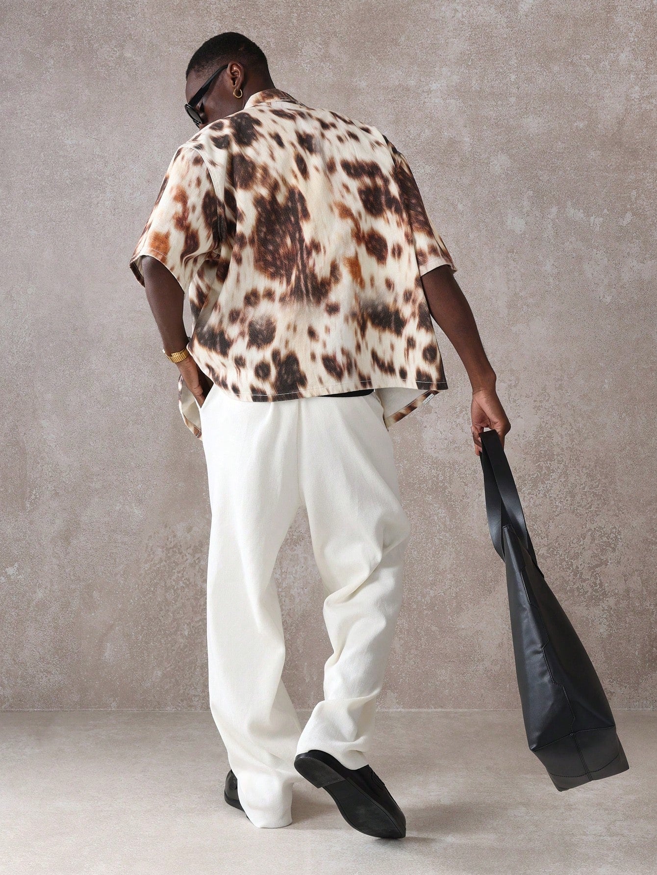 Oversized Boxy Animal Print Denim Short Sleeve Shirt