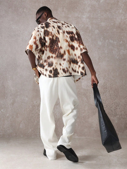 Oversized Boxy Animal Print Denim Short Sleeve Shirt