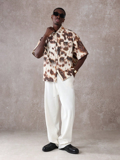 Oversized Boxy Animal Print Denim Short Sleeve Shirt