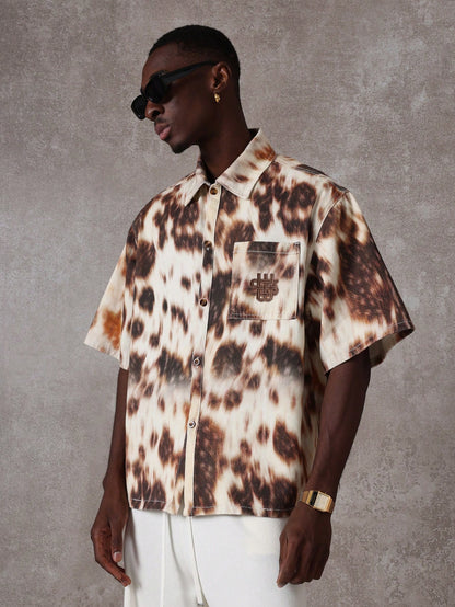 Oversized Boxy Animal Print Denim Short Sleeve Shirt