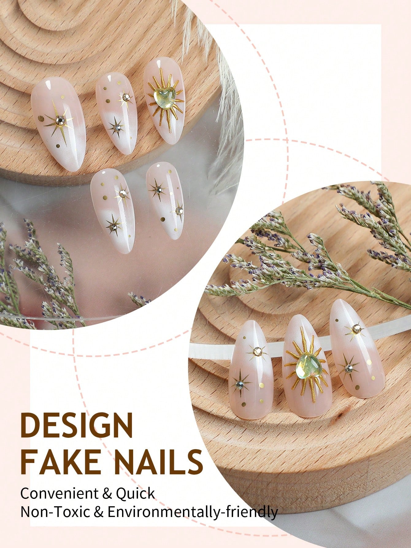 24pcs Tie-Dye Gradient 3D Heart & Star Almond Nails