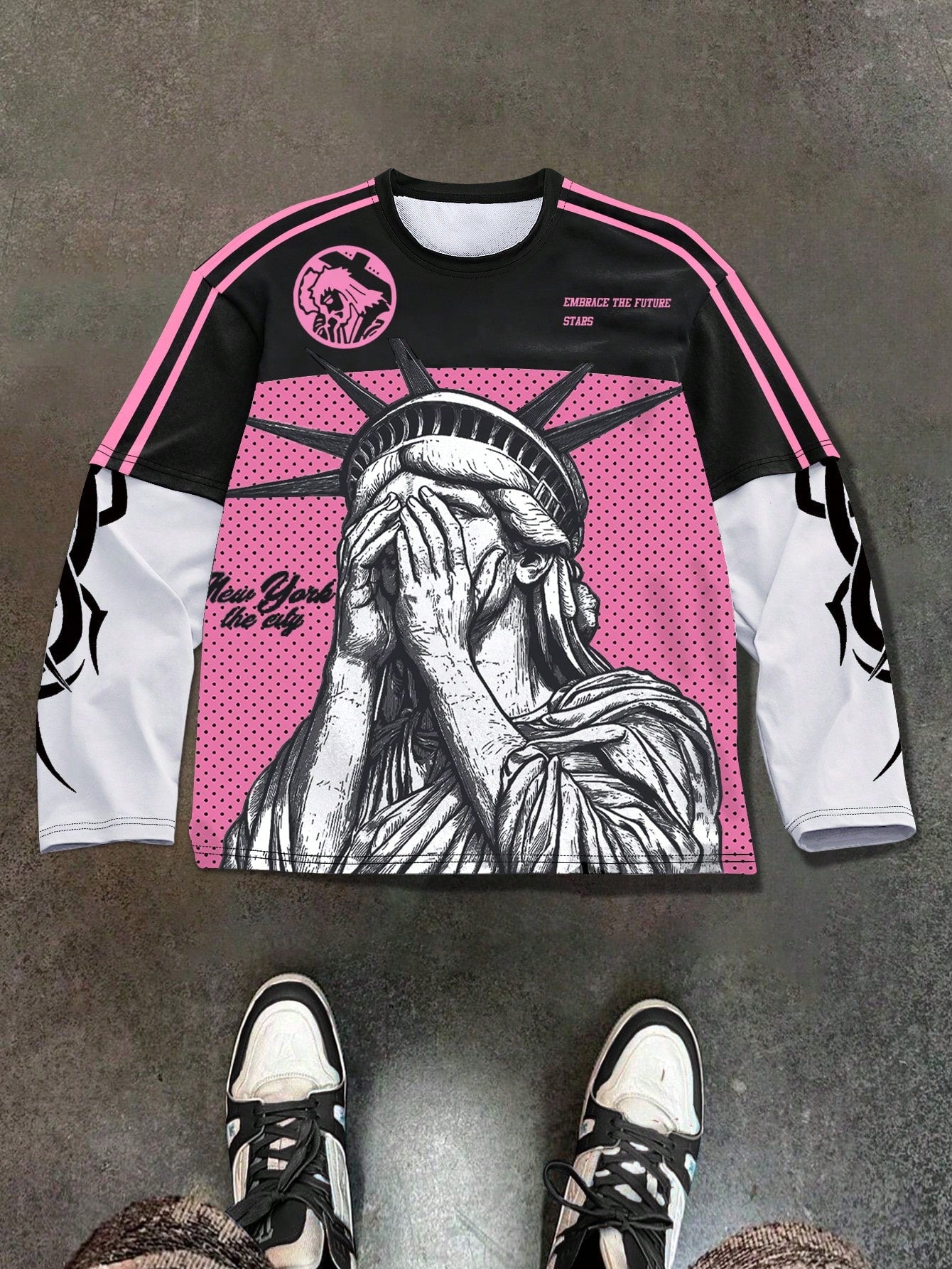 Multicolor Colorblock Round Neck Long Sleeve Tee