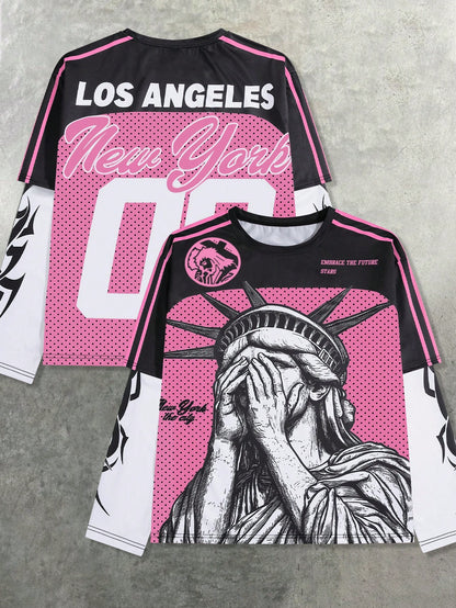 Multicolor Colorblock Round Neck Long Sleeve Tee