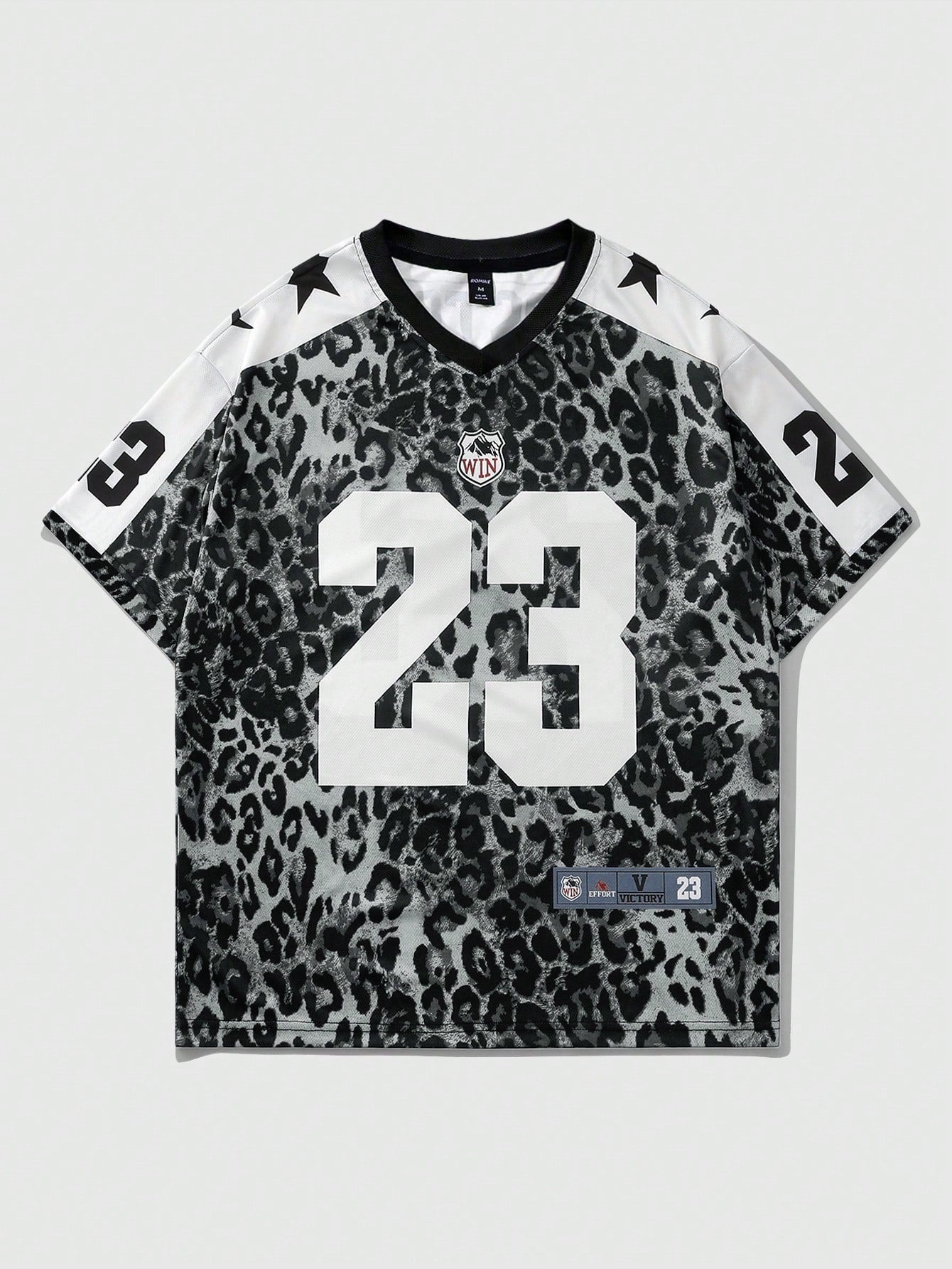 Grey Leopard Print V-Neck Short Sleeve Jersey