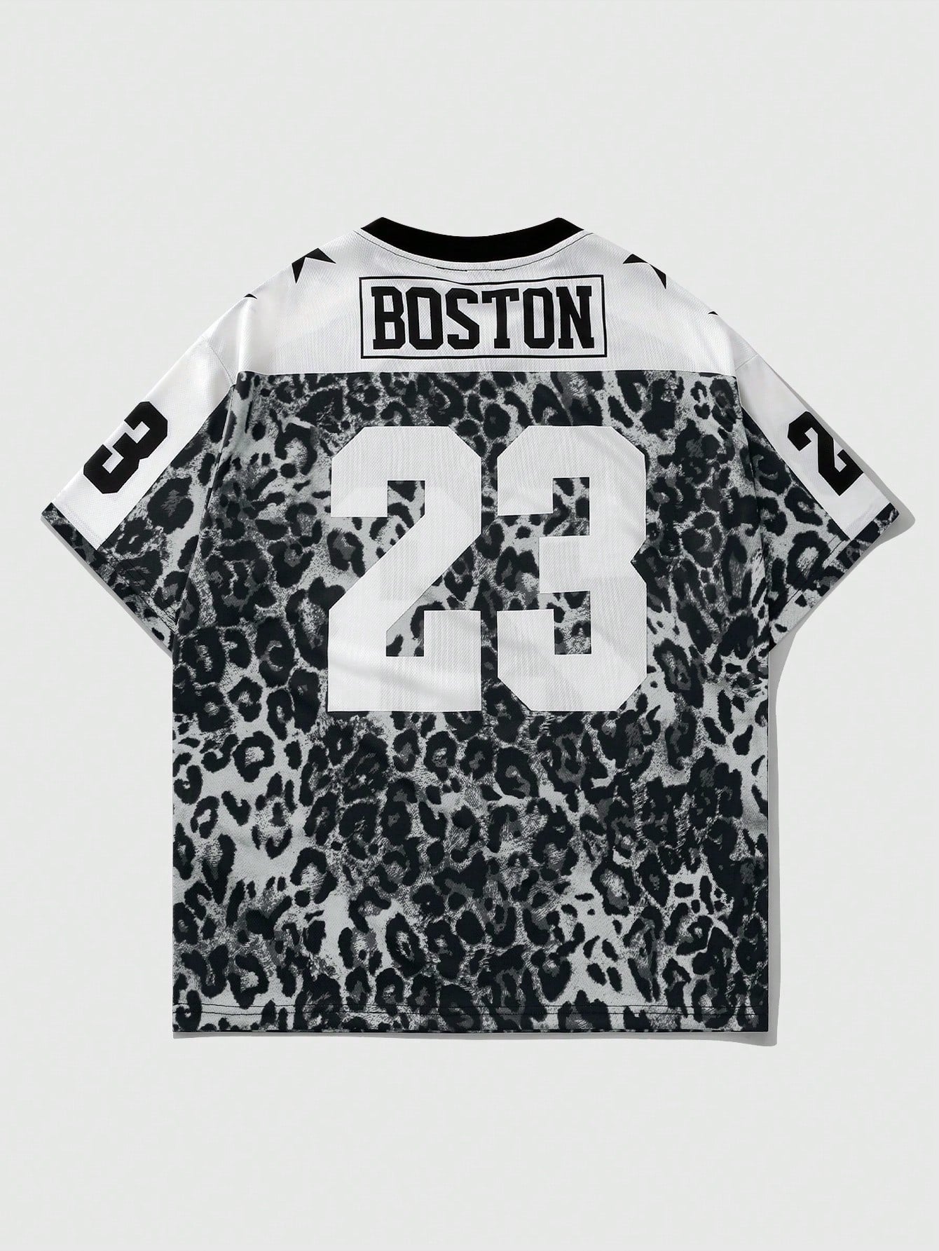 Grey Leopard Print V-Neck Short Sleeve Jersey