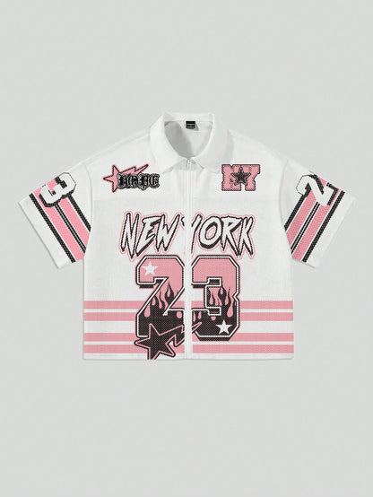 Boxy Fit Men’s Sports Jersey Shirt with Mesh Patchwork & Glossy Fabric