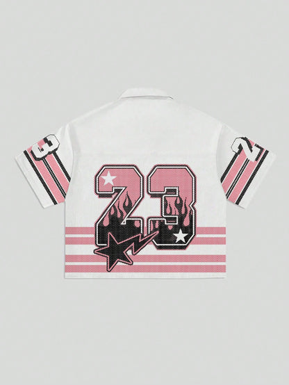 Boxy Fit Men’s Sports Jersey Shirt with Mesh Patchwork & Glossy Fabric